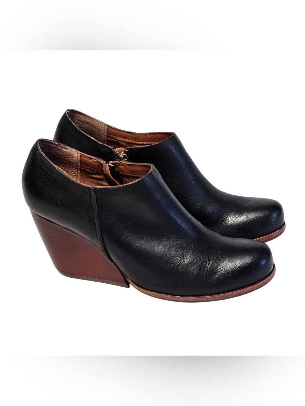 Kork Ease Ankle Zip Booties Women's 8.5 M Holmes Wedge Leather Black Brown Boots